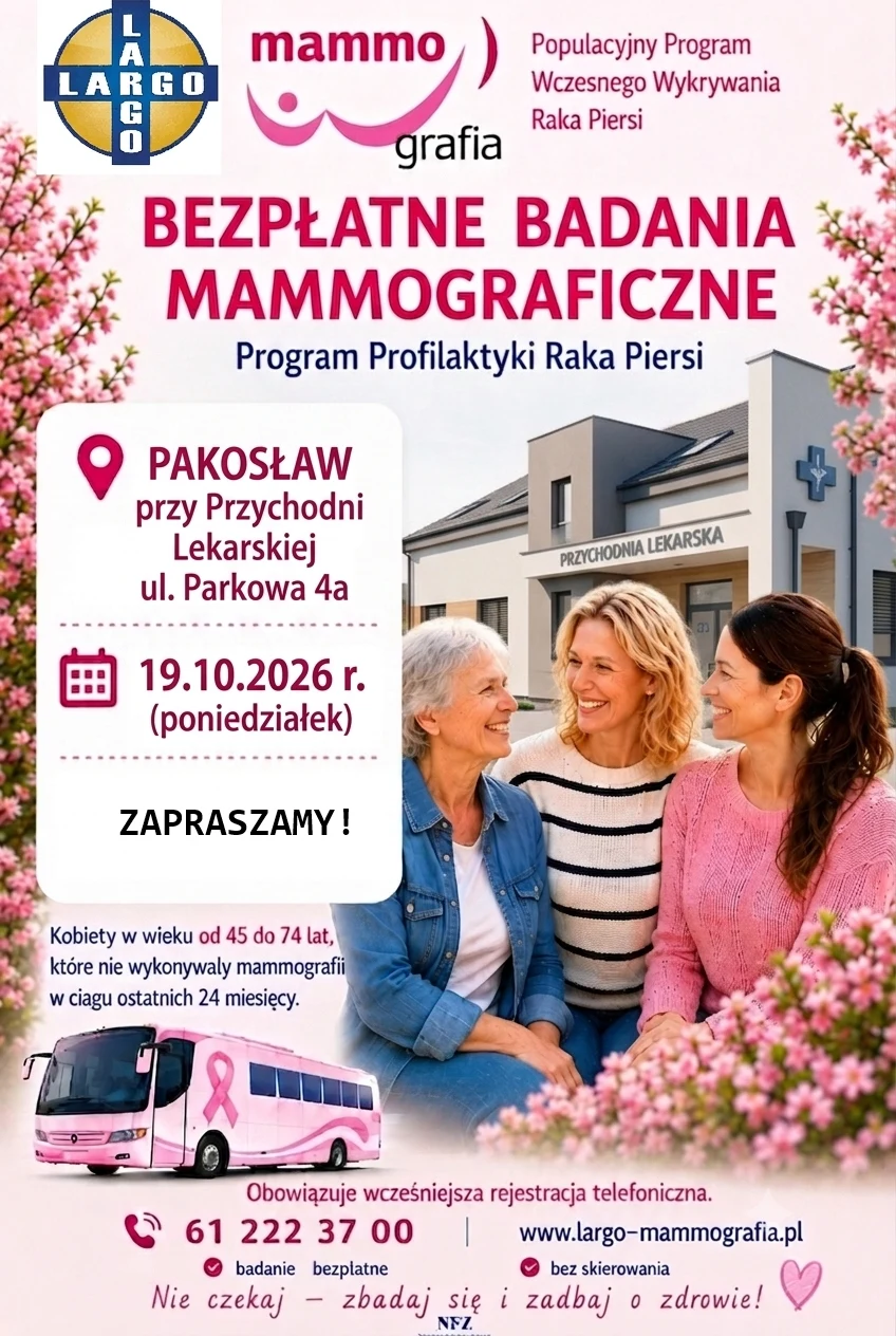 Bezpłatne badania mammograficzne w gminie Pakosław